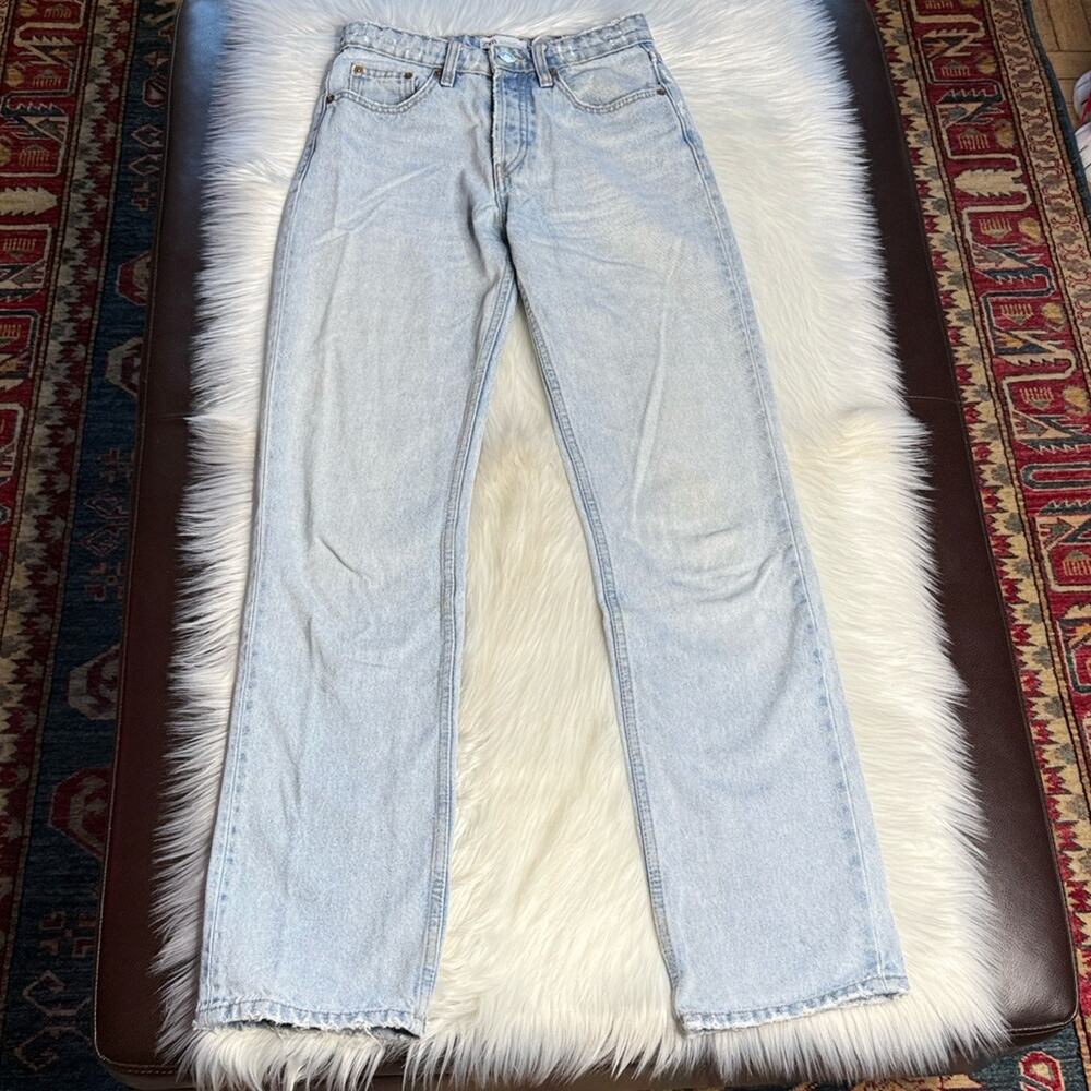 Zara Light Wash High Rise Straight Leg Jeans